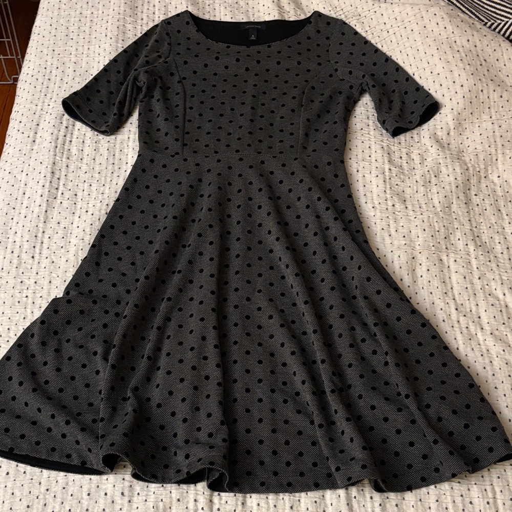 Lands' End Black and Gray Polka Dot Midi Dress